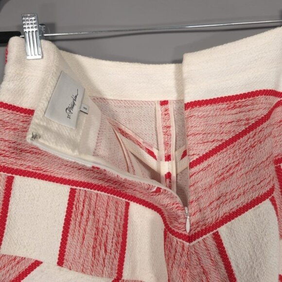 3.1 Phillip Lim LINEN Blend Chevron Red White Skirt A-Line Flare Flounce Size 8 - Picture 6 of 8
